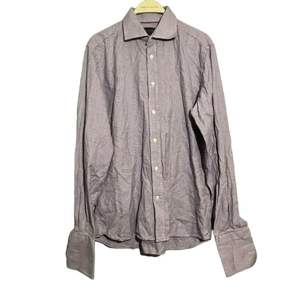 Duchamp London Dress Shirt Tailored Fit Button Men Size 16.5 42cm Purple Preppy